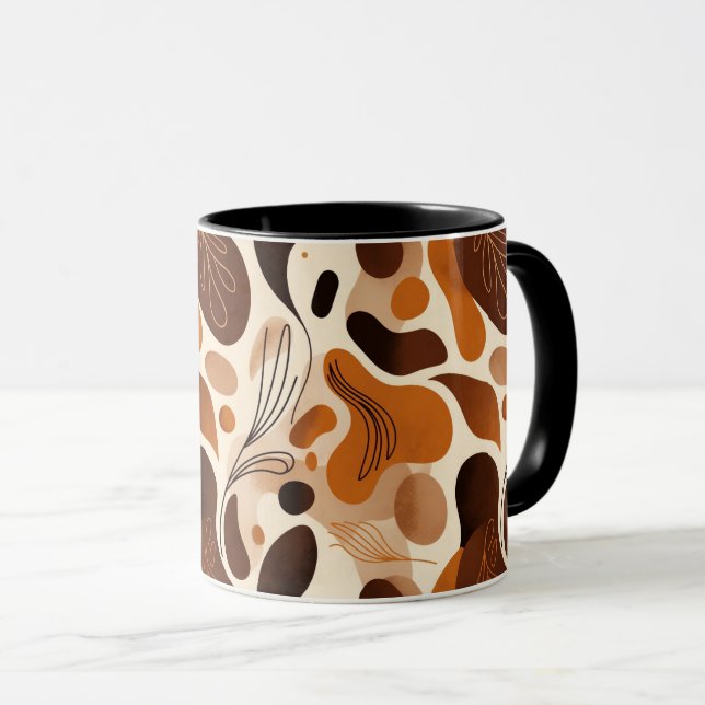 Caneca Mistura Botânica Terrosa – Design Abstrato  (Frente Esquerda)