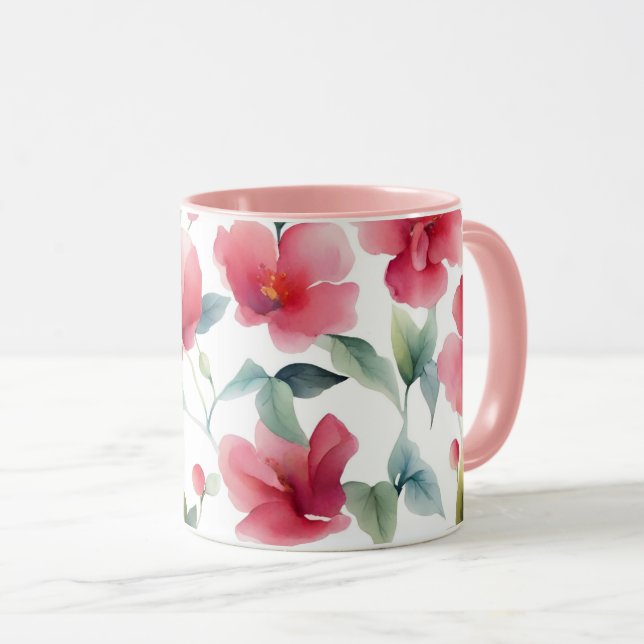 Caneca Misty Red Floral Pattern (Frente Esquerda)