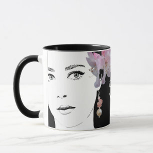 Caneca Moça encarada com ilustração de moda floral person