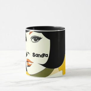 Caneca Moça estilo 1960 com bob preto, nome editável