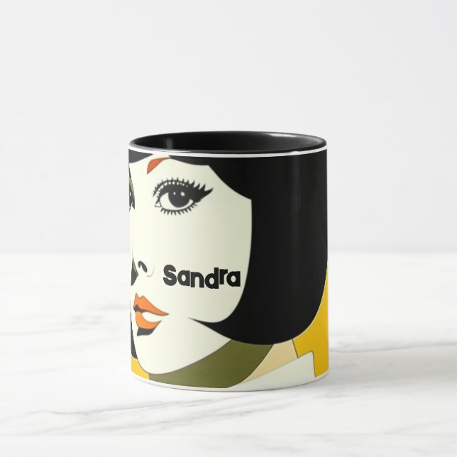 Caneca Moça estilo 1960 com bob preto, nome editável (Centro)