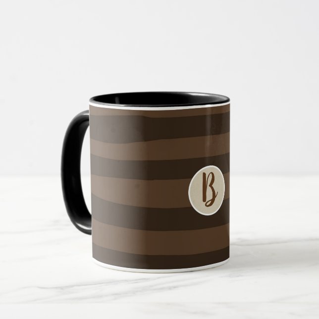Caneca Mocha Brown Whimsical Funky Stripes Chic Moderno (Frente Esquerda)