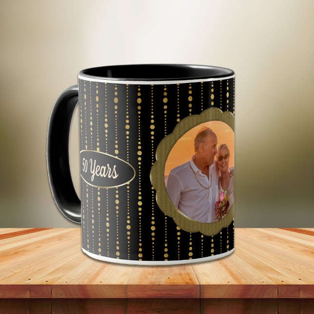 Caneca Modelo de Foto de Aniversário de Casamento Dourado (Criador carregado)