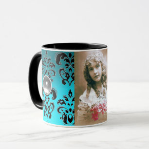 CANECA MODELO DE FOTO DE GEMSTONE BLACJ BLUE DAMASK
