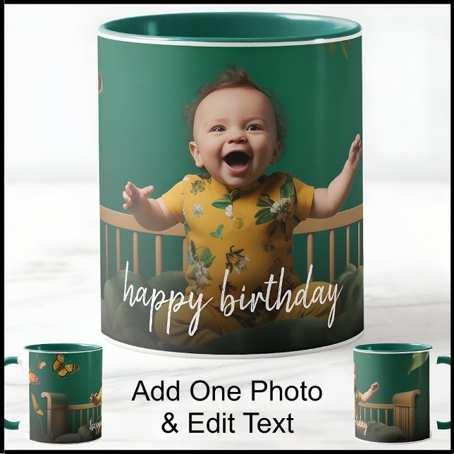 Caneca Modelo de Uma Foto de Feliz Aniversário Com Texto  (Criador carregado)