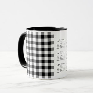 Caneca modelo de Xadrez Gingham Preto Preto para Calendár