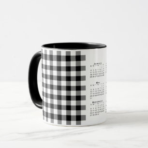 Caneca modelo de Xadrez Gingham Preto Preto para Calendár