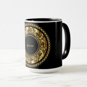 Caneca Modelo Elegante preto e Ornamentado Dourado