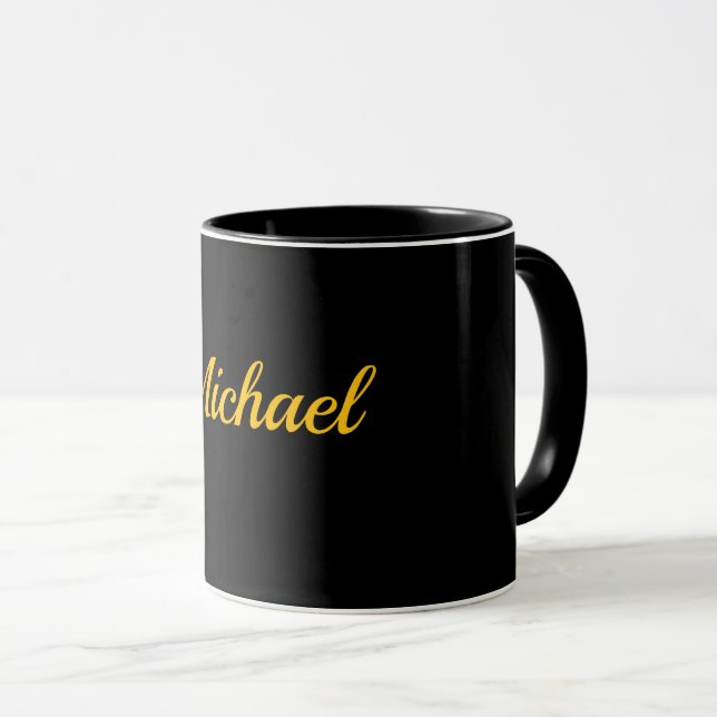 Caneca Modelo Preto-Preto, Texto Dourado, (Frente Esquerda)