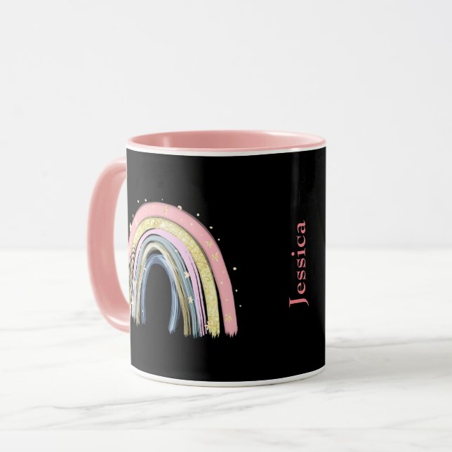 Caneca Modem Trendy Pastel Rainbow Nome Personalizável (Frente Esquerda)