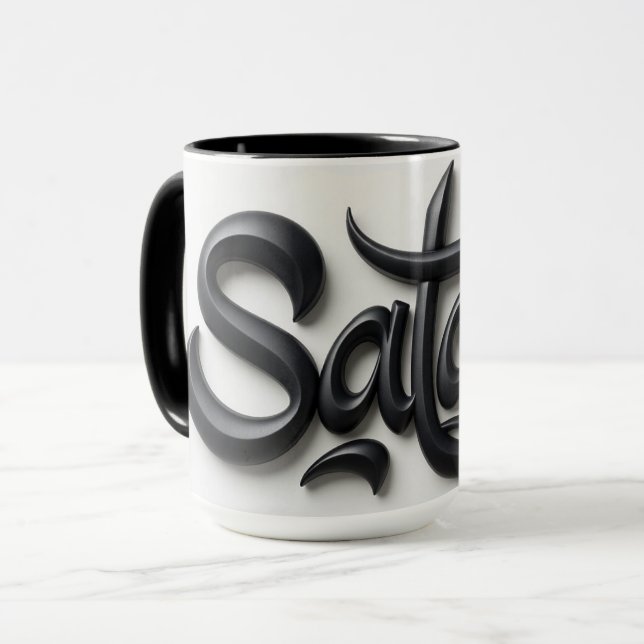 Caneca Modern 3D Salam Greeting | Bold Black & White  (Frente Esquerda)