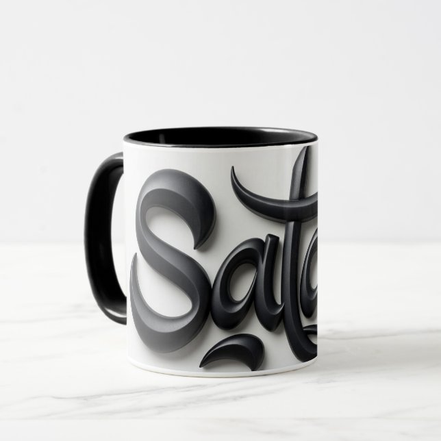 Caneca Modern 3D Salam Greeting | Bold Black & White Isla (Frente Esquerda)