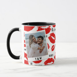 Caneca Modern Be My Valentines Lips Couple Photo Initial