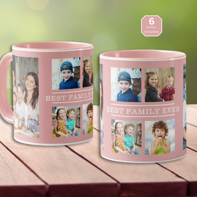 Caneca Modern Best Family Ever 6 Fotografias Collage Pink (Criador carregado)