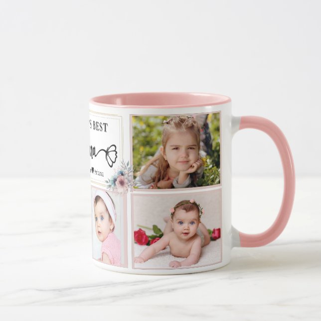 Caneca Modern Best Nana Custom Photo Collage Name Heart  (Direita)