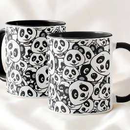 Caneca Modern Black and White Cute Panda Bear Pattern