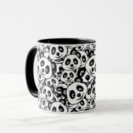 Caneca Modern Black and White Cute Panda Bear Pattern