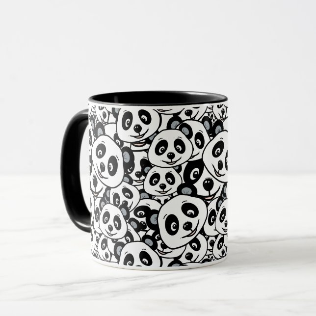 Caneca Modern Black and White Cute Panda Bear Pattern (Frente Esquerda)