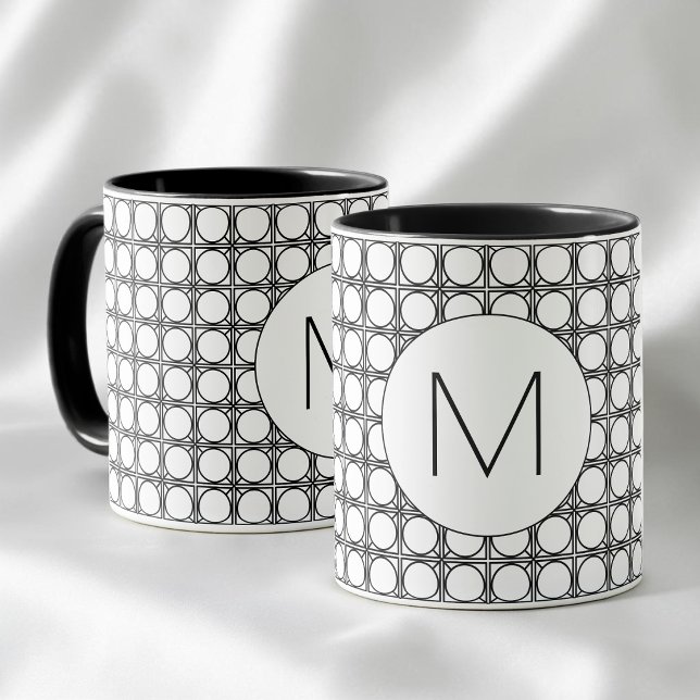 Caneca Modern Black and White Rattan Pattern Monogram (Modern Black and White Rattan Pattern Monogram Mug)