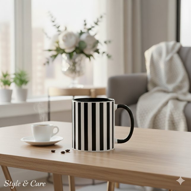 Caneca Modern Black and White Striped Combo Mug (Modern Black and White Striped Combo Mug)