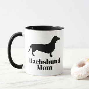 Caneca Modern Black Dachshund Silhouette Dachshund Mãe