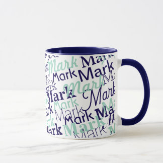 Caneca Modern Blue First Name Typography Pattern