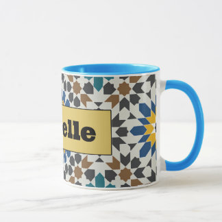 Caneca Modern Blue & Maroon Geometric Mug with Custom