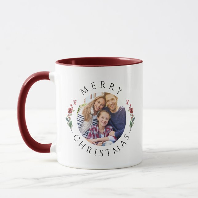 Caneca Modern Botanical Wreath Photo Christmas (Esquerda)