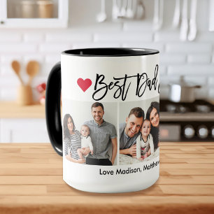 Caneca Modern Brush Script Heart 3 Photo Best Pai Nunca