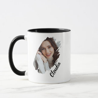 Caneca Modern Brush Stroke Photo & Name Personalized