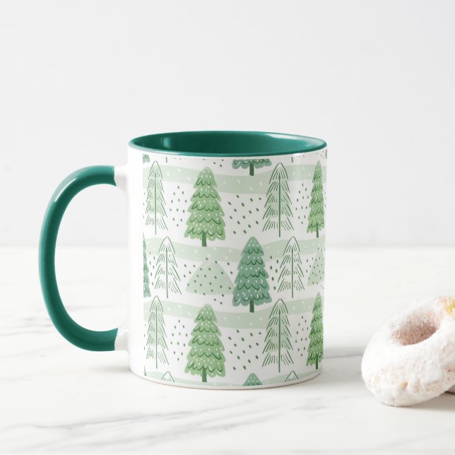 Caneca Modern Christmas Trees Pattern  (Com Donut)