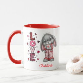 Caneca Modern Cute Love Bunny Valentines Day Name