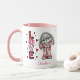 Caneca Modern Cute Love Bunny Valentines Day Name