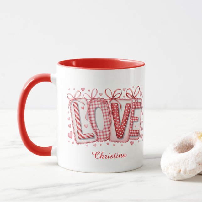 Caneca Modern Cute Love Typography Custom Name  (Com Donut)