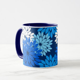 Caneca Modern Floral Kimono Impressão, Azul, Aqua e Marin