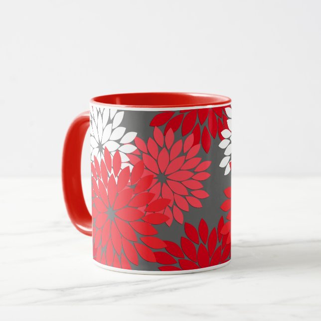 Caneca Modern Floral Kimono Impressão, Coral Red e Cinza (Frente Esquerda)