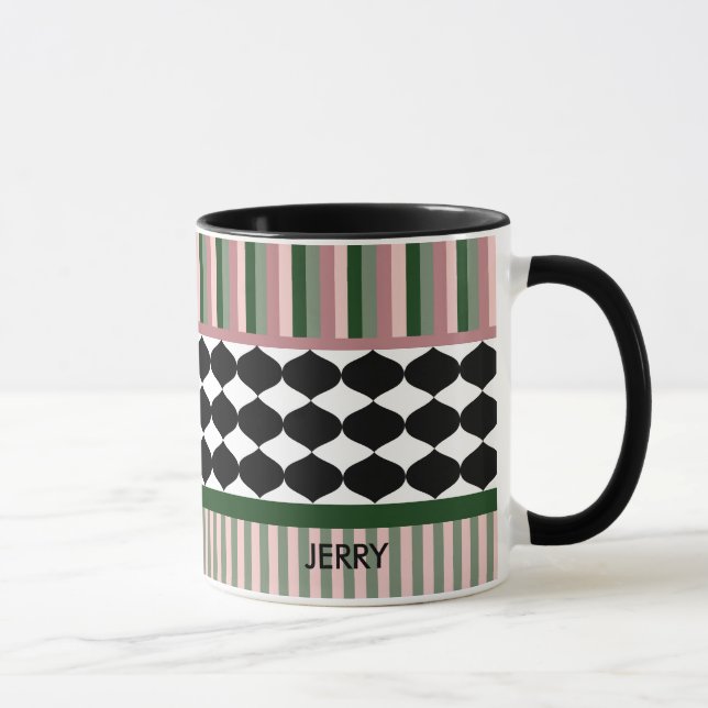 Caneca Modern Geometric Sage Green Pink Personalized (Direita)