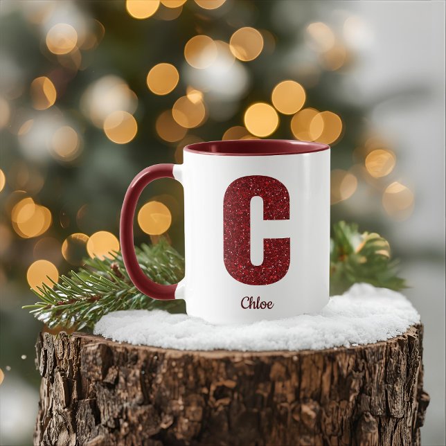 Caneca Modern Glitter Monogram C Mug with Name (Criador carregado)