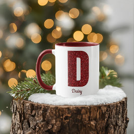Caneca Modern Glitter Monogram D Mug with Name