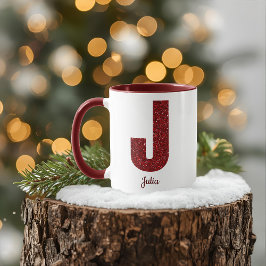 Caneca Modern Glitter Monogram J Mug with Name