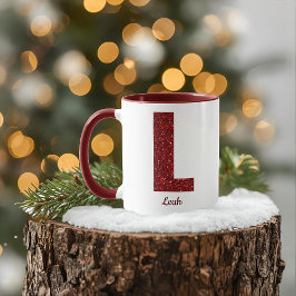 Caneca Modern Glitter Monogram L Mug with Name