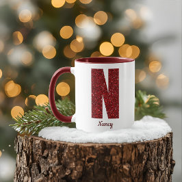 Caneca Modern Glitter Monogram N Mug with Name