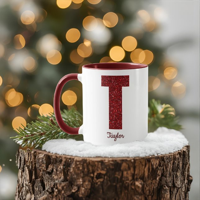 Caneca Modern Glitter Monogram T Mug with Name (Criador carregado)