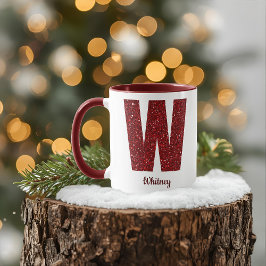 Caneca Modern Glitter Monogram W Mug with Name