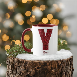 Caneca Modern Glitter Monogram Y Mug with Name