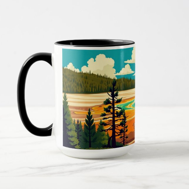 Caneca Modern Grand Prismatic Spring Retro Poster (Esquerda)