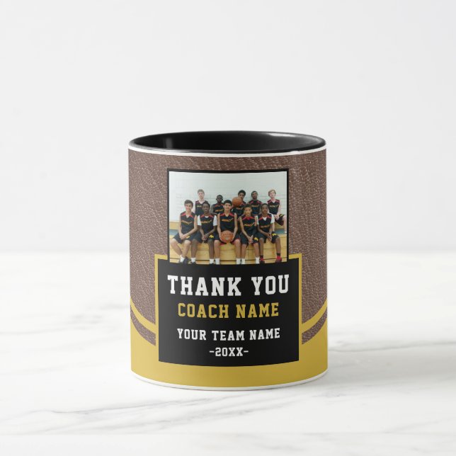 Caneca Modern Leather Team Name Photo Coach Thank you (Centro)