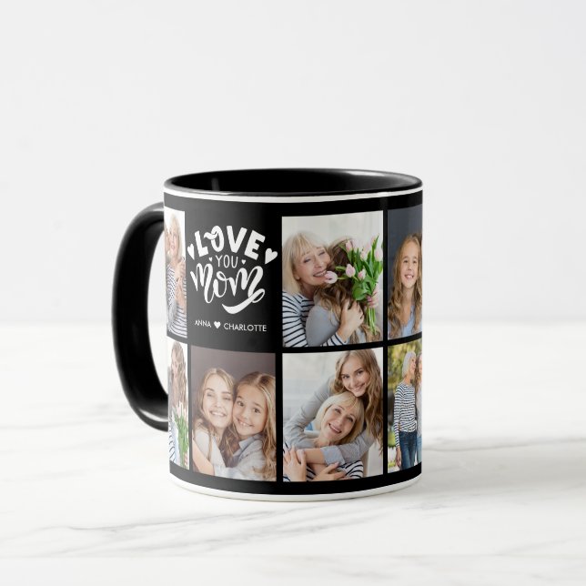Caneca Modern Love You Mom Custom Photo Collage Mother (Frente Esquerda)