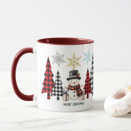 Caneca Modern "Merry Christmas" Trees and Snowman