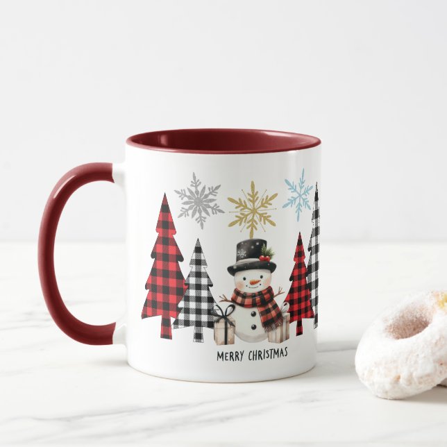 Caneca Modern "Merry Christmas" Trees and Snowman (Com Donut)